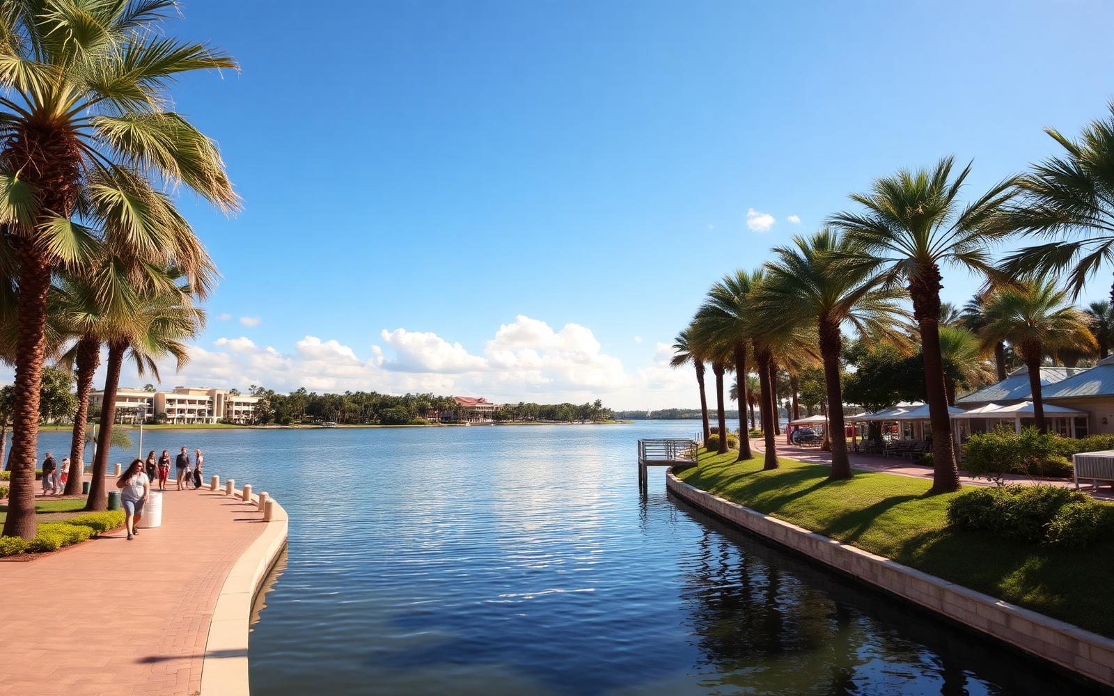 Bờ hồ rợp bóng cọ tại khu vực Orlando, Florida
